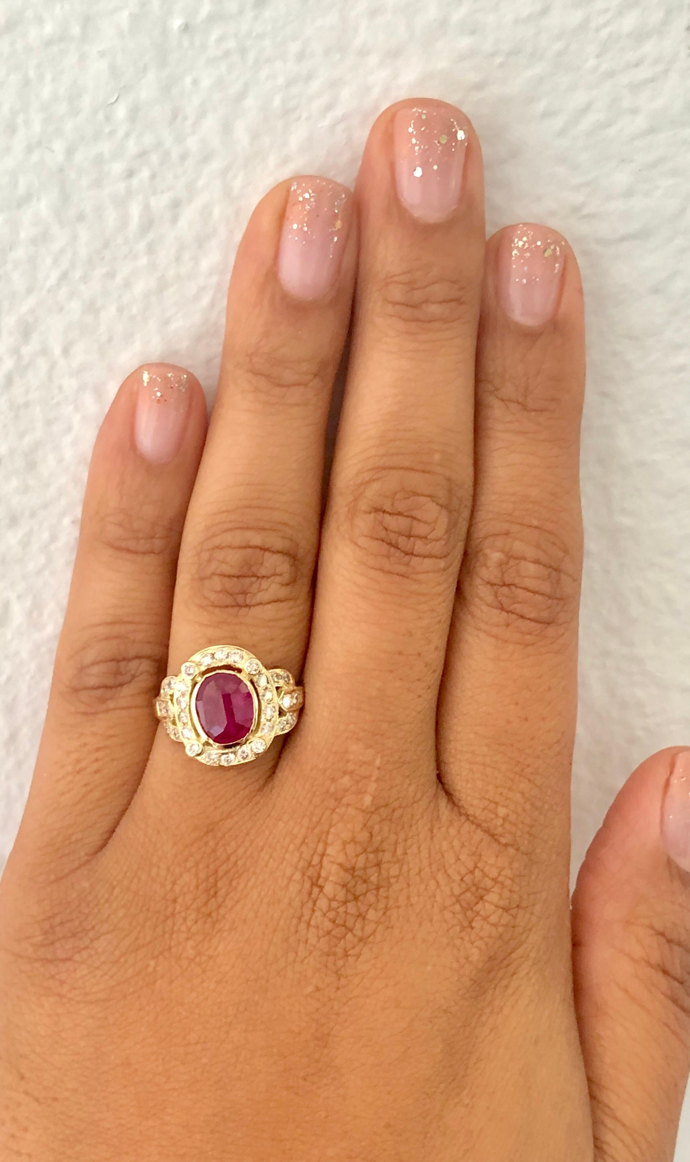 2.39 Carat Ruby Diamond 14 Karat Yellow Gold Ring In New Condition In Los Angeles, CA