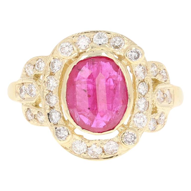 2.39 Carat Ruby Diamond 14 Karat Yellow Gold Ring For Sale