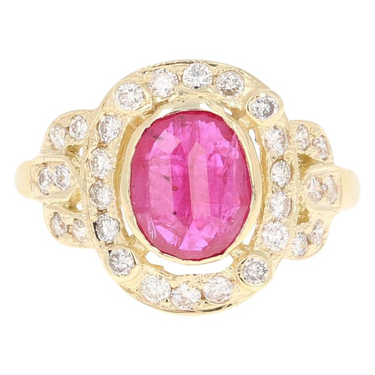 Bague en or jaune 14 carats avec diamants et rubis de 2,39 carats