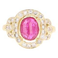 Anillo de oro amarillo de 14 quilates con diamante rubí de 2,39 quilates