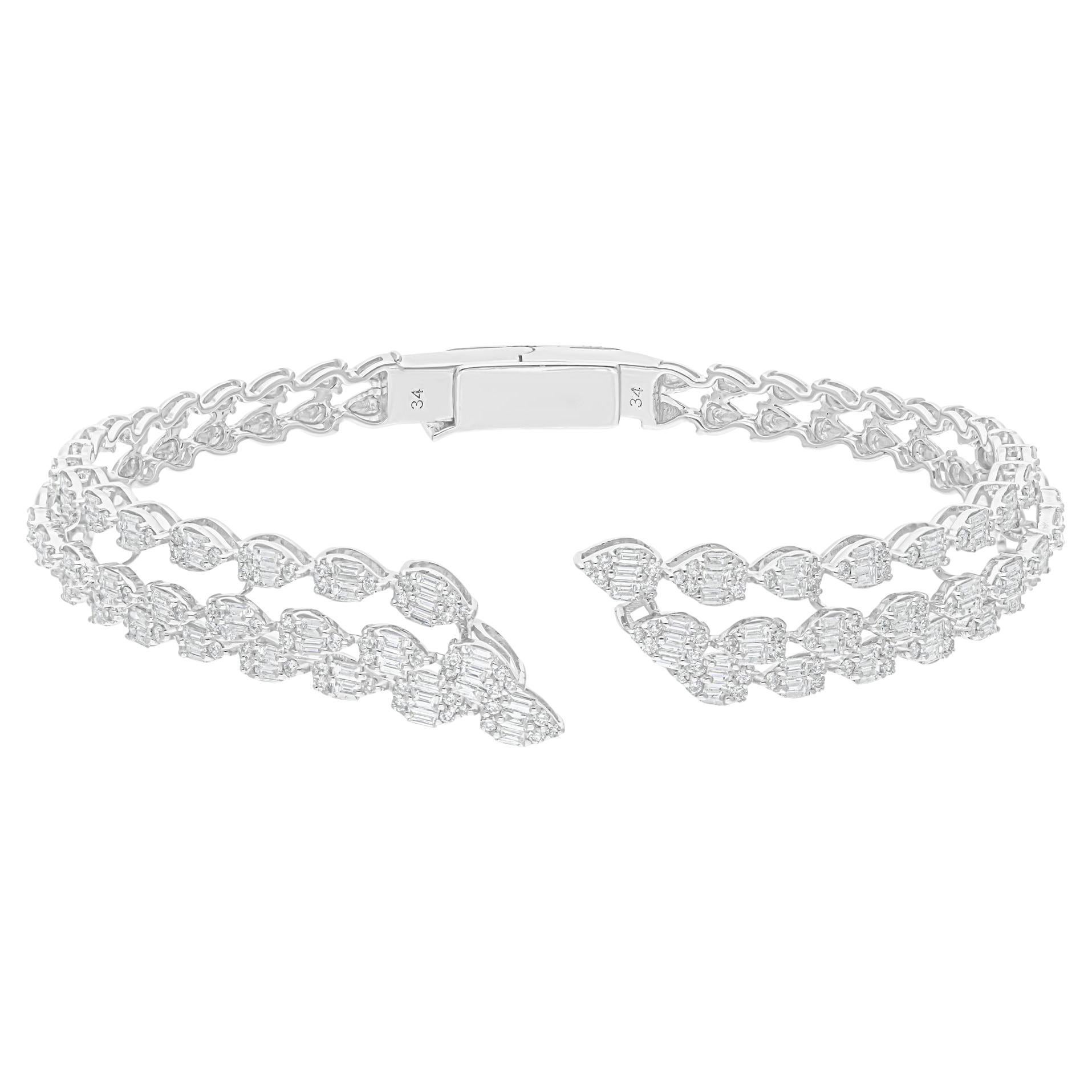 2.39 Carat SI/H Baguette Diamond Bangle Bracelet 14 Karat White Gold Jewelry