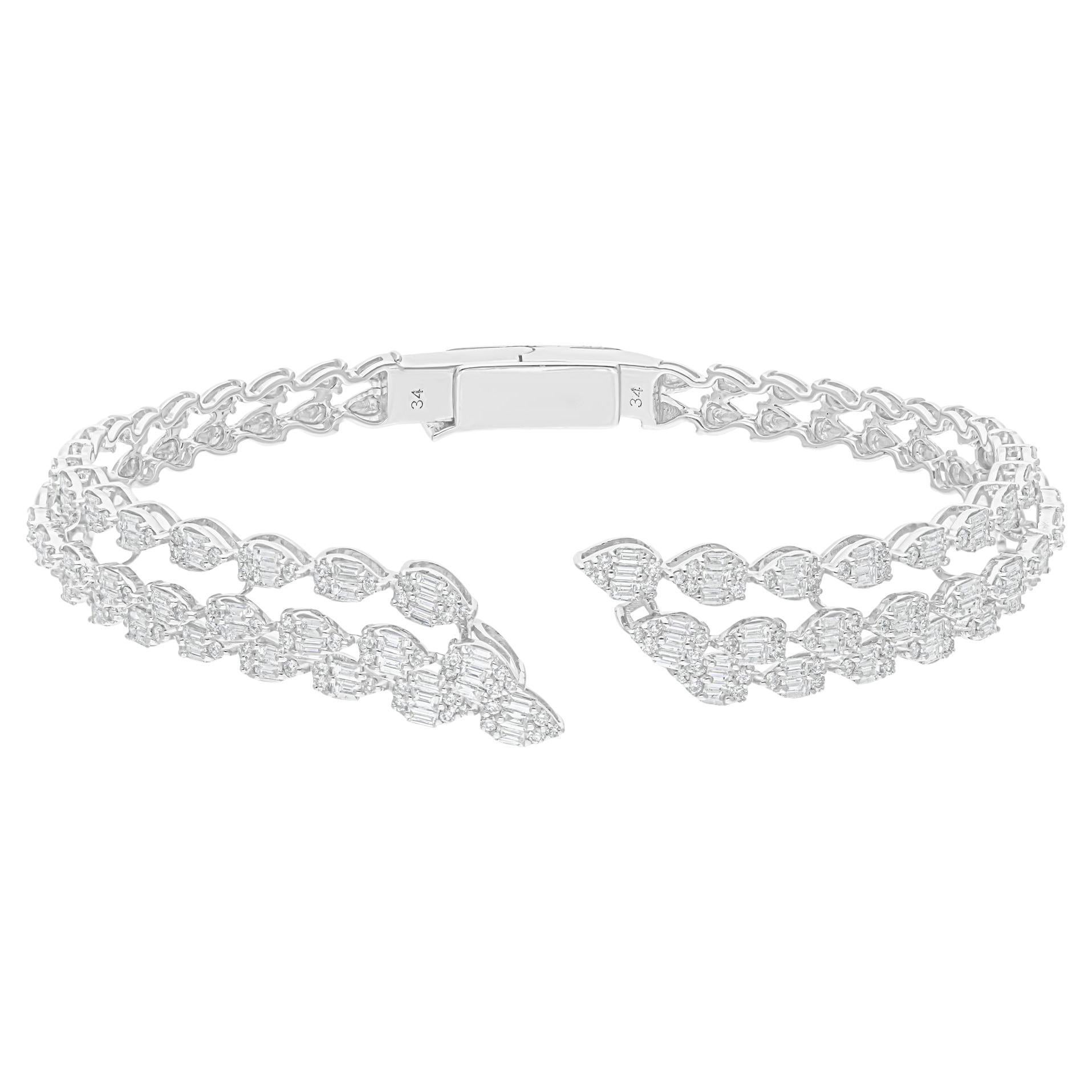 2.39 Carat SI/H Baguette Diamond Bangle Bracelet 18 Karat White Gold Jewelry