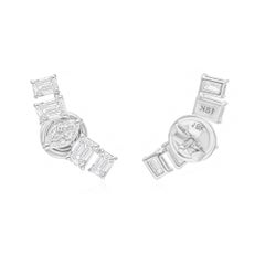 2.39 Carat Natural Diamond Ear Climber Stud Wedding Earrings in 14K White Gold