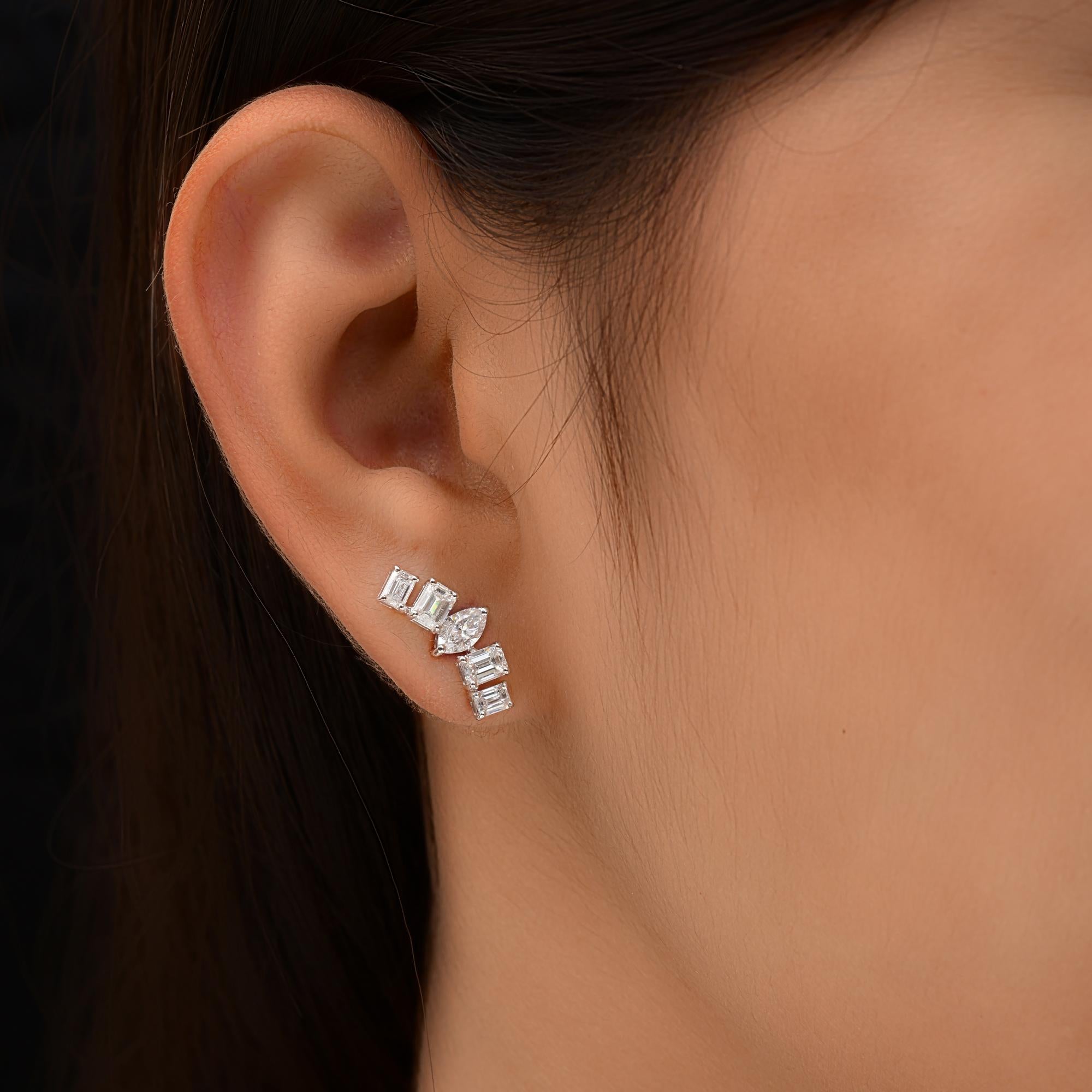 2.39 Carat SI/H Marquise Emerald Cut Diamond Curve Earrings 18 Karat White Gold For Sale 1