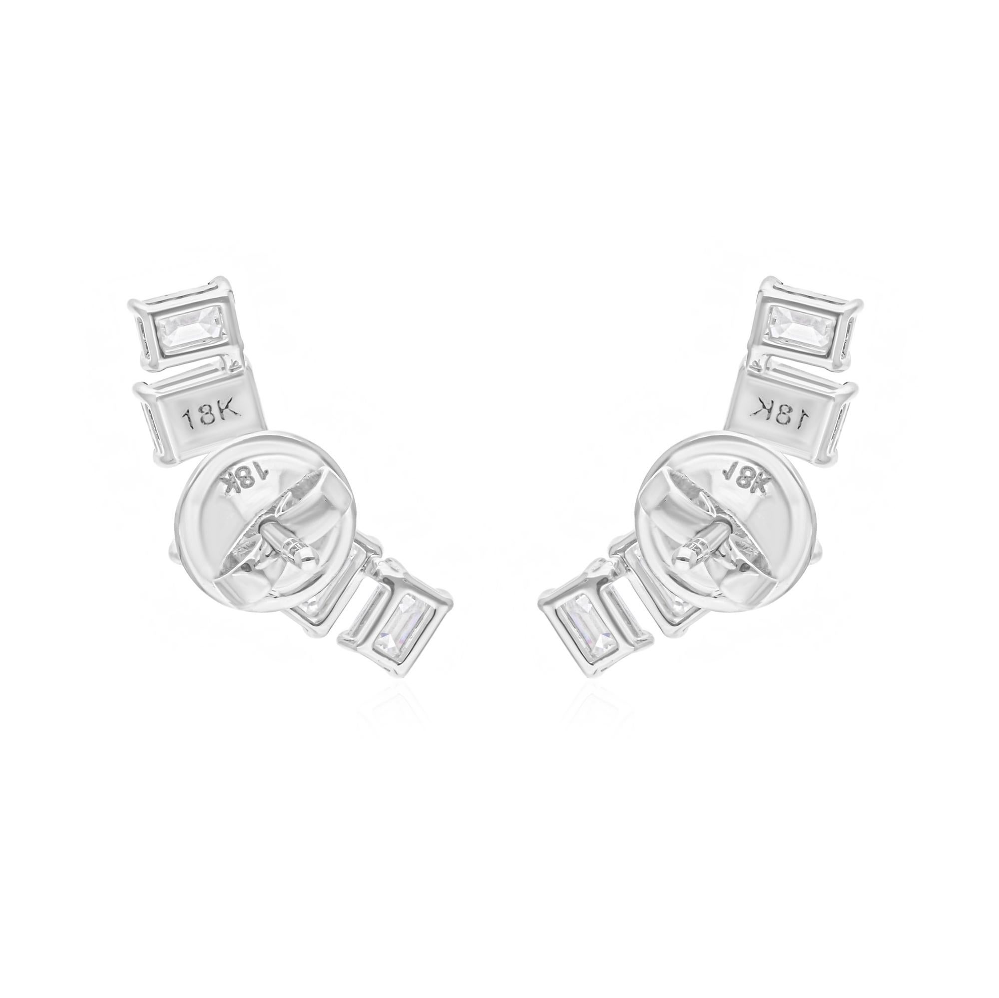 2.39 Carat SI/H Marquise Emerald Cut Diamond Curve Earrings 18 Karat White Gold For Sale 2