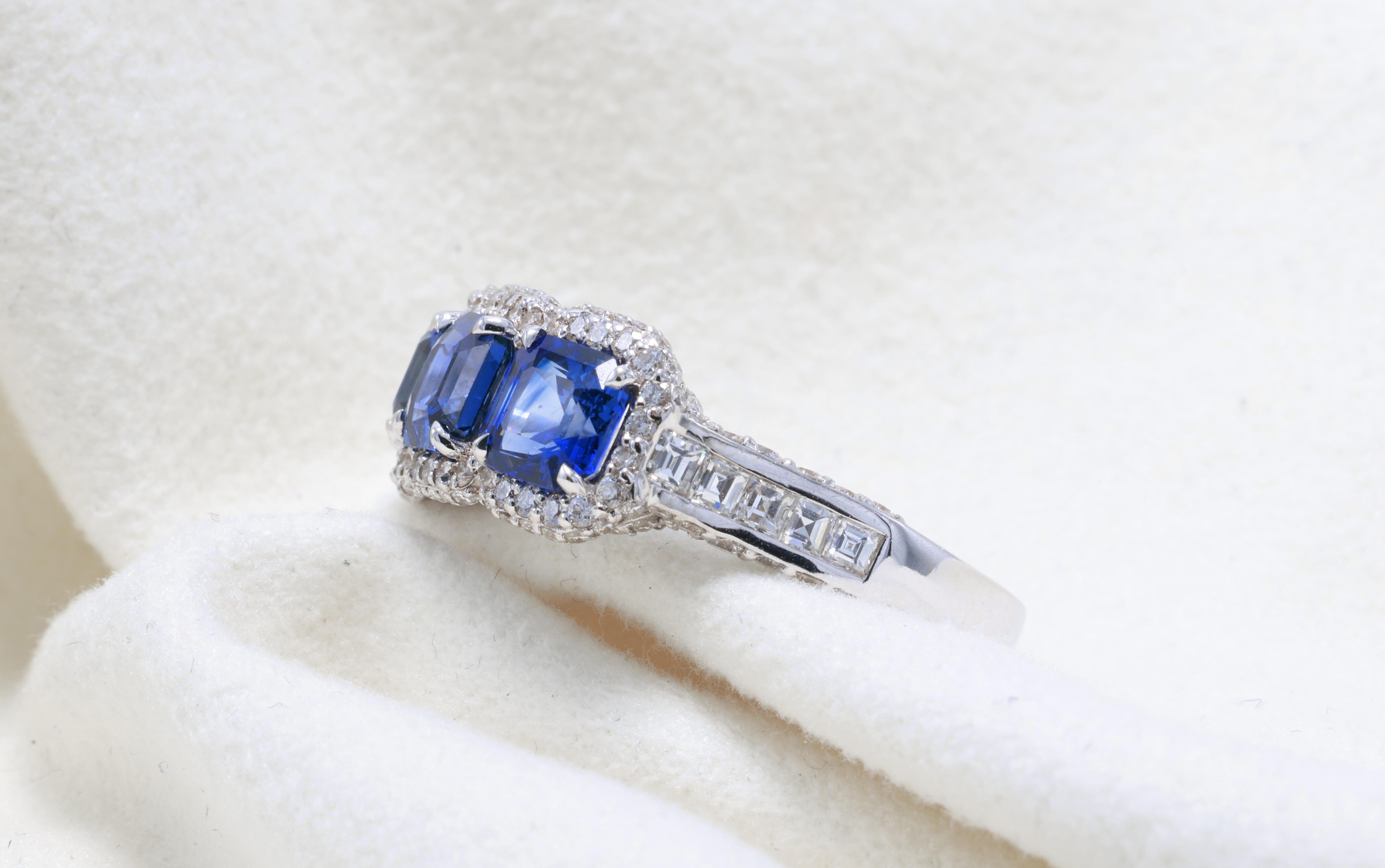 Bague carrée saphir émeraude 2,39 carats en vente 6