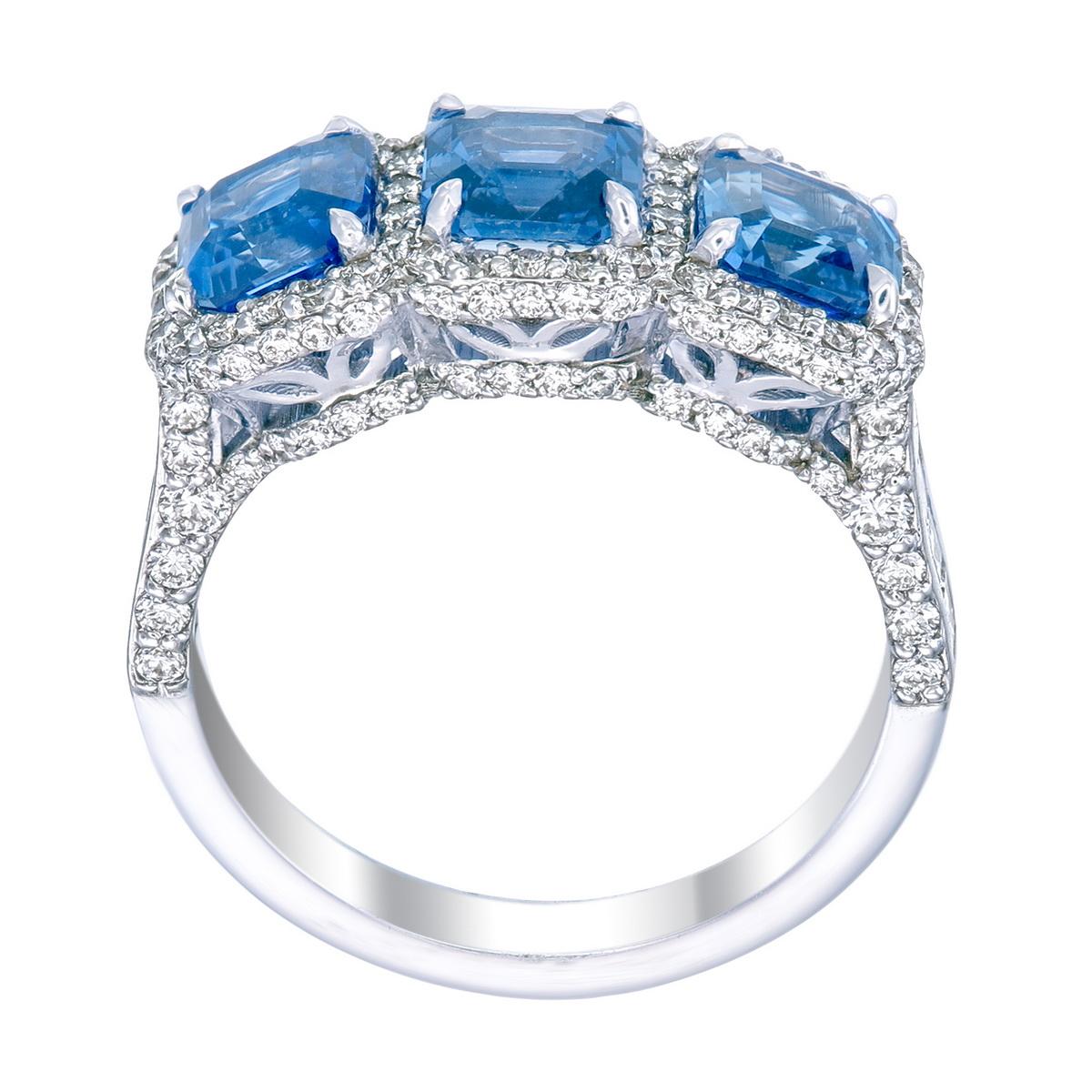 Bague carrée saphir émeraude 2,39 carats en vente 8
