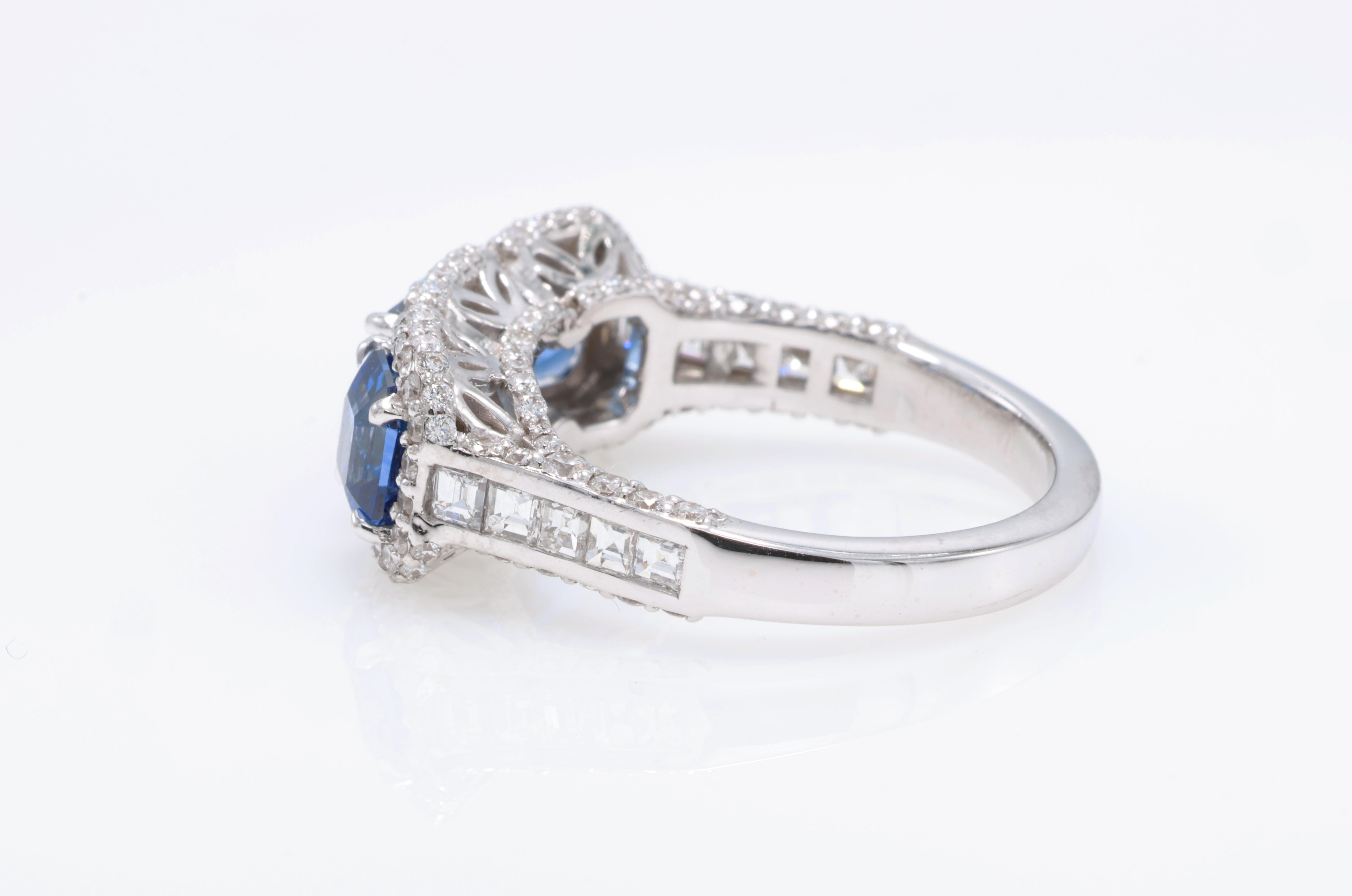 Bague carrée saphir émeraude 2,39 carats en vente 2
