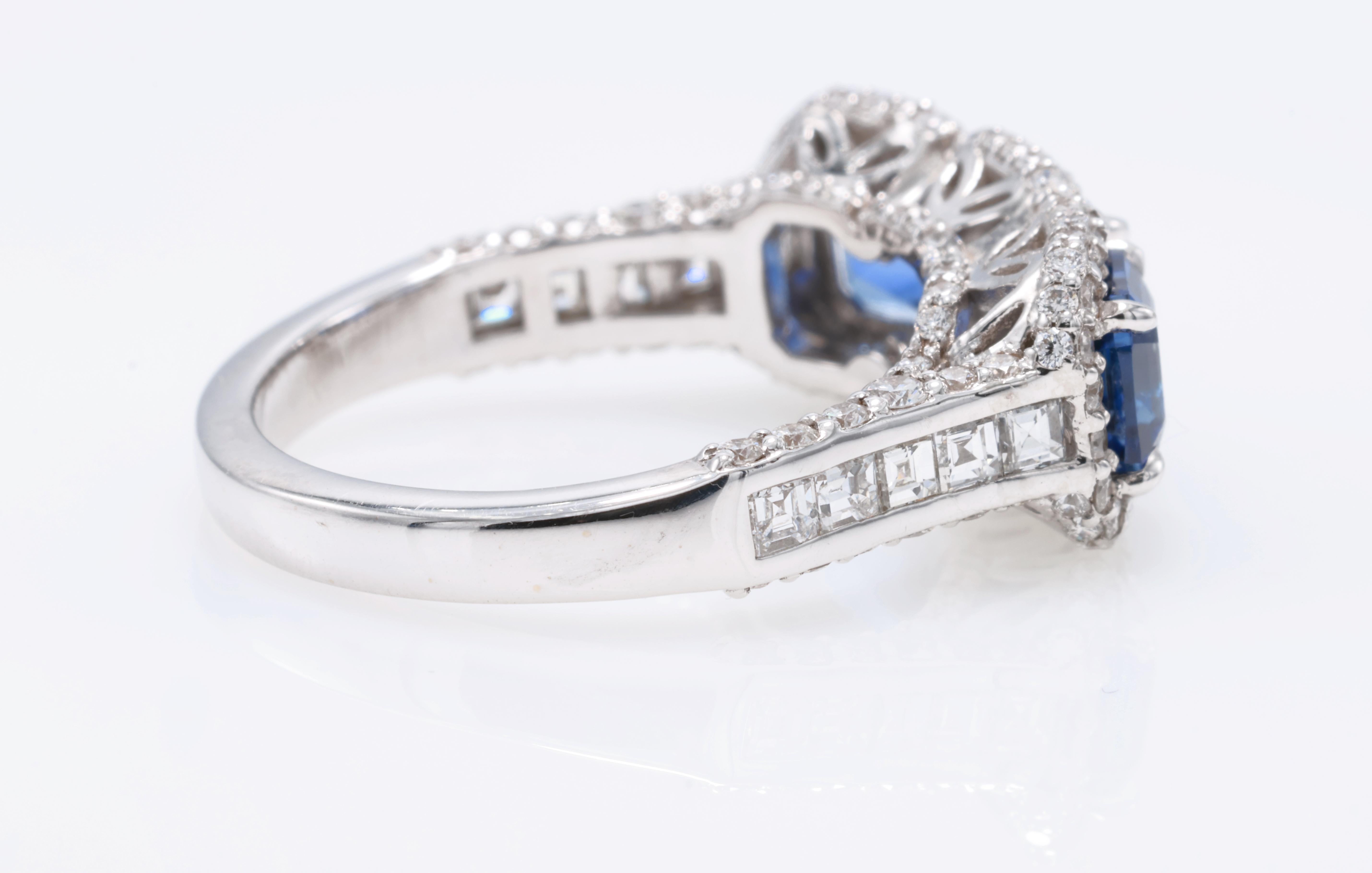 Bague carrée saphir émeraude 2,39 carats en vente 3