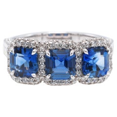 2.39 Carat Square Emerald Sapphire Ring
