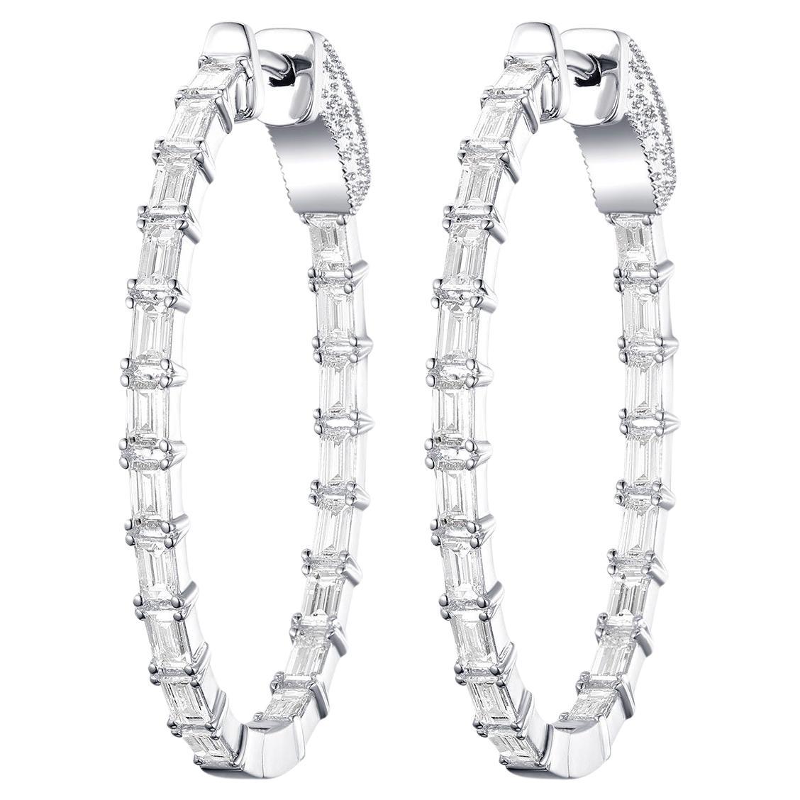 Pendientes de aro de diamantes cónicos de 2,39 quilates en oro blanco de 18 quilates