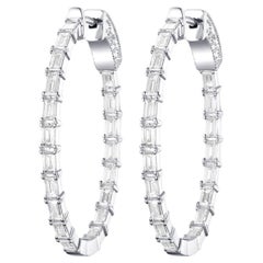 2.39 Carat Taper Diamond Hoop Earrings in 18 Karat White Gold