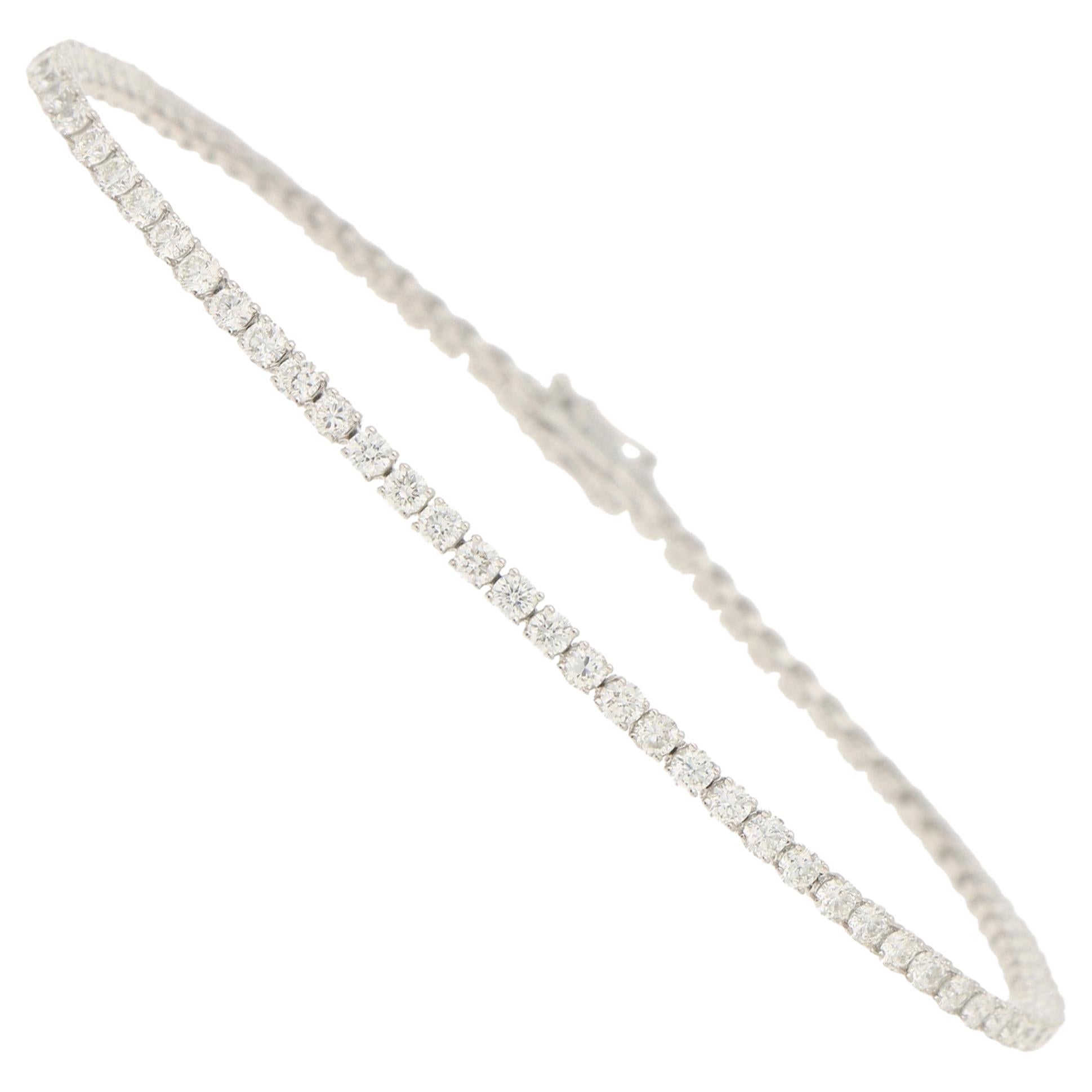 2.39 Carat White Diamond Line Tennis Bracelet Set in 18 Karat White Gold