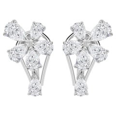 2.39 Ct Natural Pear Diamond Flower Drop Earrings, Pear Dangle, 14K White Gold