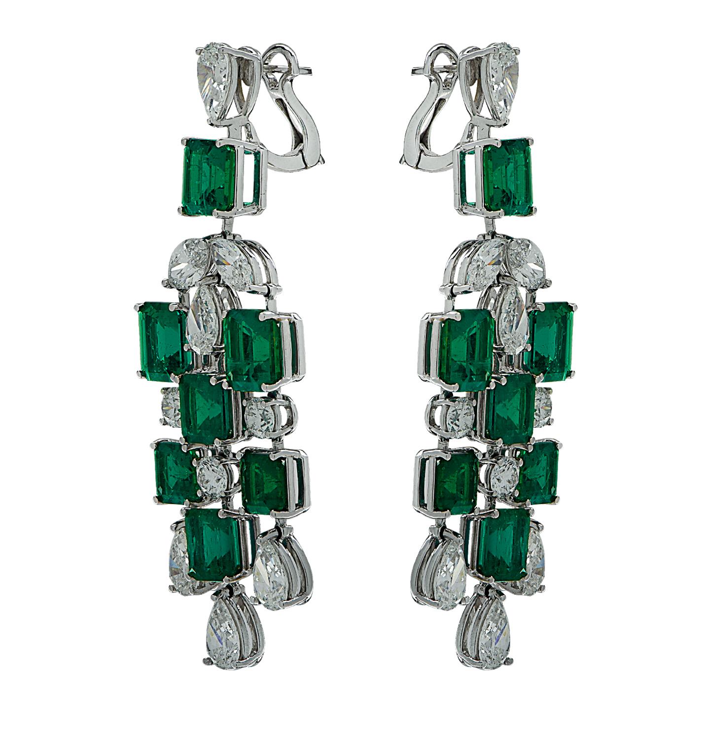 23.92 Carat Colombian Emerald and Diamond Dangle Earrings For Sale at ...