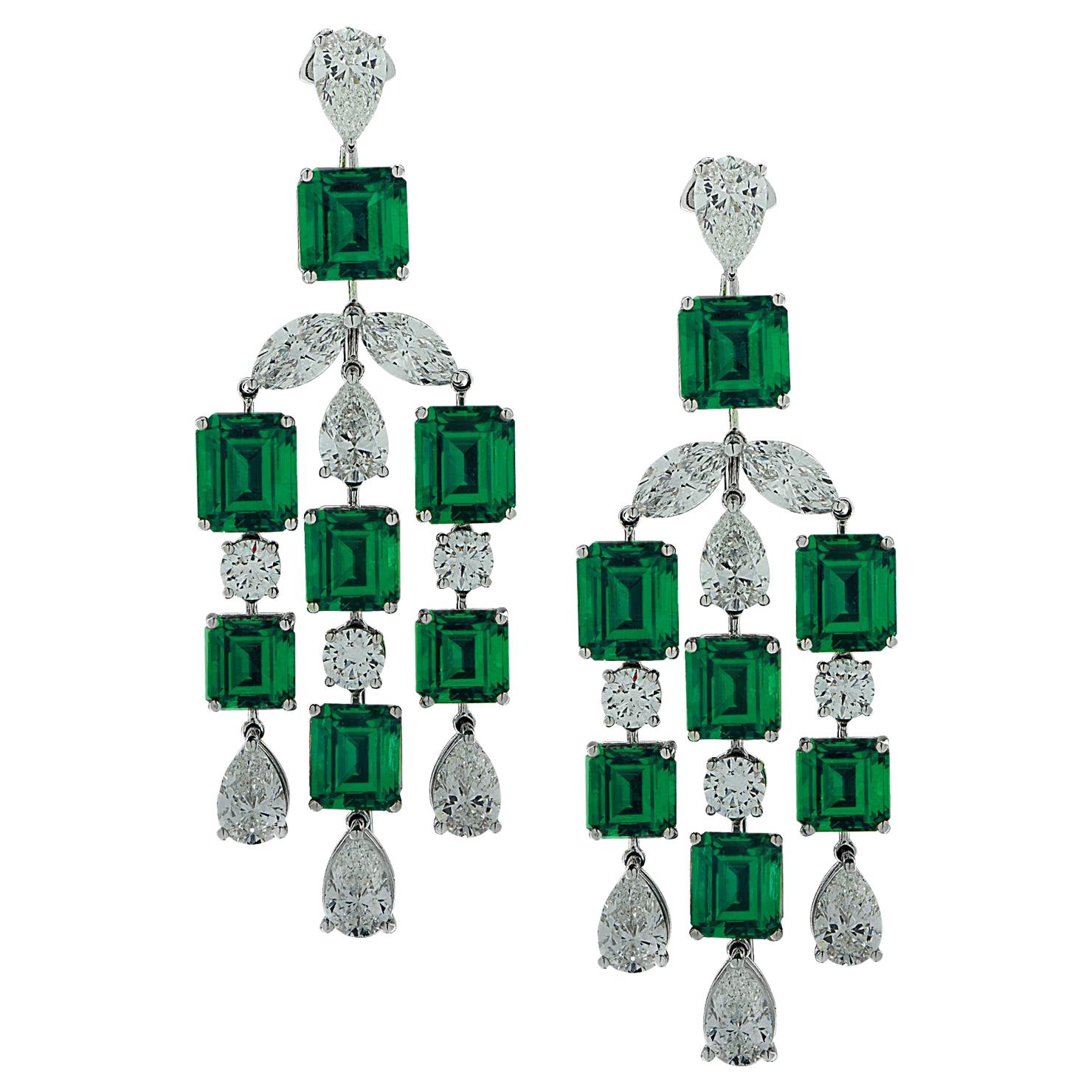 23.92 Carat Colombian Emerald & Diamond Dangle Earrings
