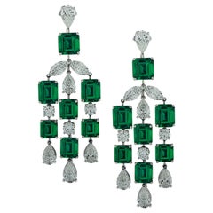 23.92 Carat Colombian Emerald & Diamond Dangle Earrings