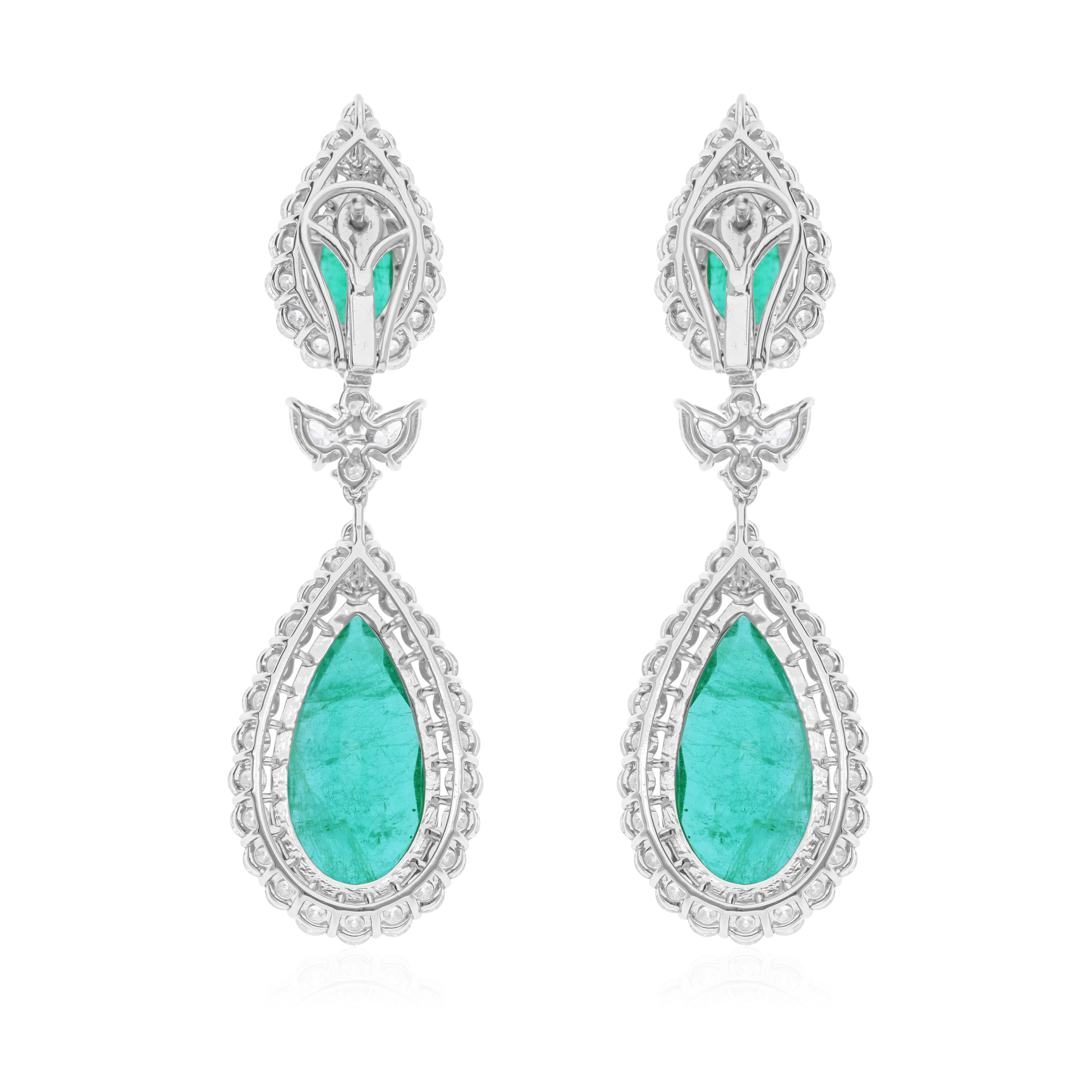 23,92 Karat sambischer Smaragd 6,64 Karat SI/H Diamant-Ohrringe 18 Karat Weißgold Damen im Angebot