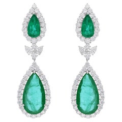 Pendientes de esmeralda zambiana de 23,92 quilates Pendientes de diamantes SI/H de 6,64 quilates Oro blanco de 18 quilates