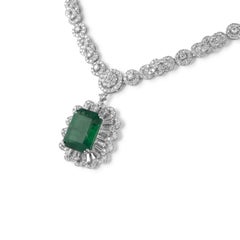 23.92ct Emerald Cut Emerald and Diamonds Grand Necklace 18k White Gold