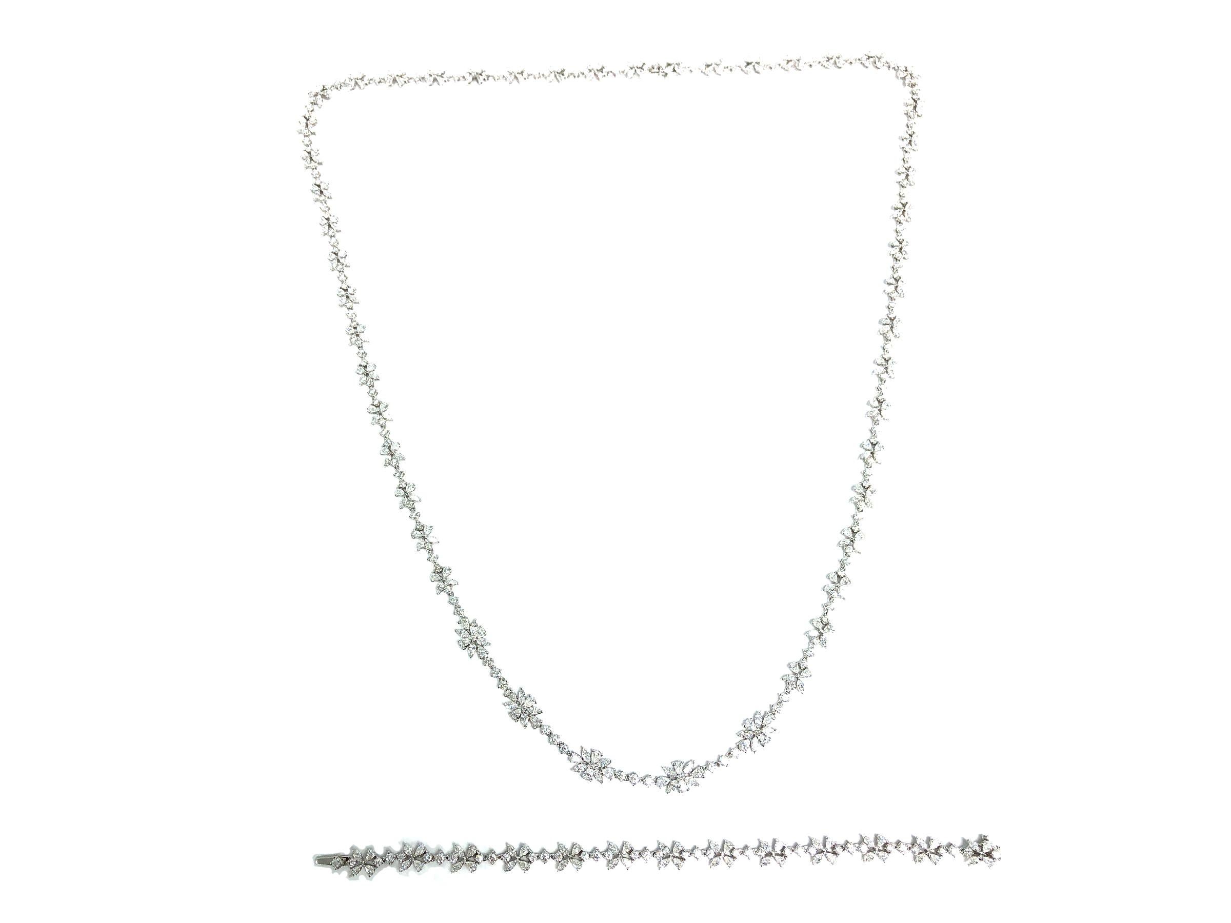 Marquise Cut 23.93 Carat Diamond Flower Necklace and Bracelet Set