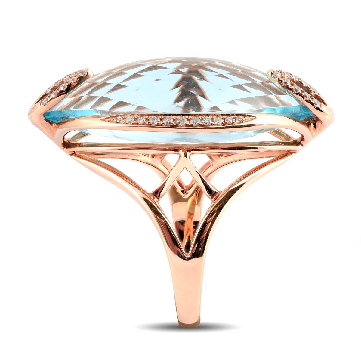 Mixed Cut 23.95 Carat Sky Blue Topaz Diamonds set in 18K Rose Gold Ring  For Sale