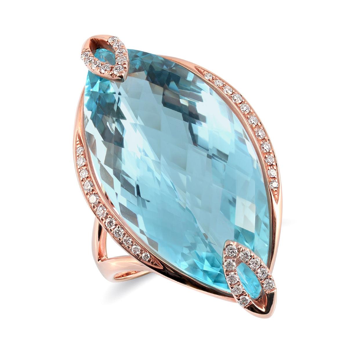 23.95 Carat Sky Blue Topaz Diamonds set in 18K Rose Gold Ring  In New Condition For Sale In Los Angeles, CA