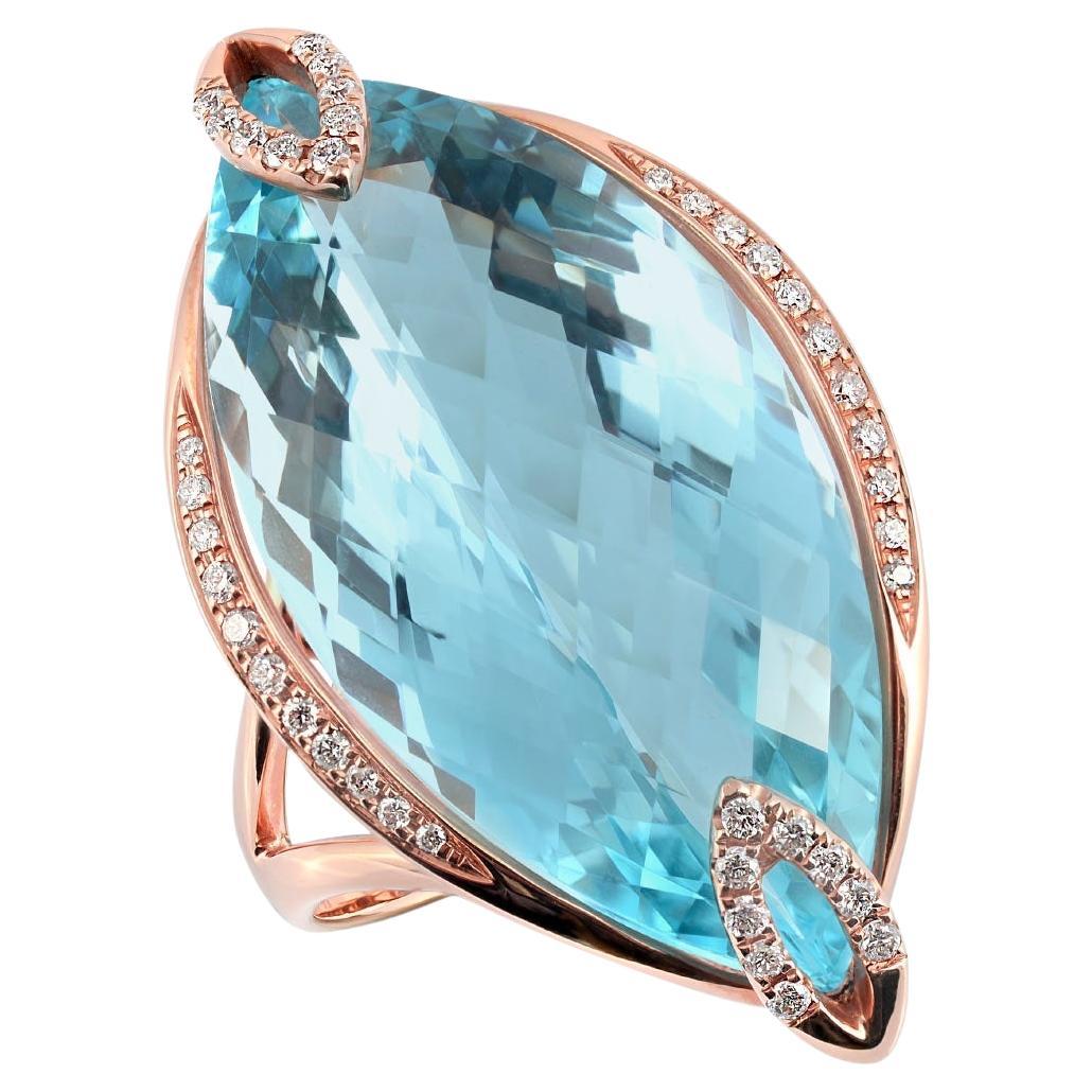 23.95 Carat Sky Blue Topaz Diamonds set in 18K Rose Gold Ring  For Sale