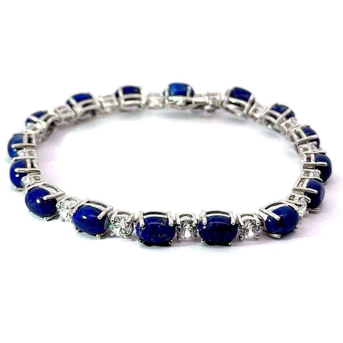 Art Nouveau 23.95 Ct Oval Cut Lapis Lazuli Prong Set Tennis Bracelet in Silver Mom Jewelry For Sale