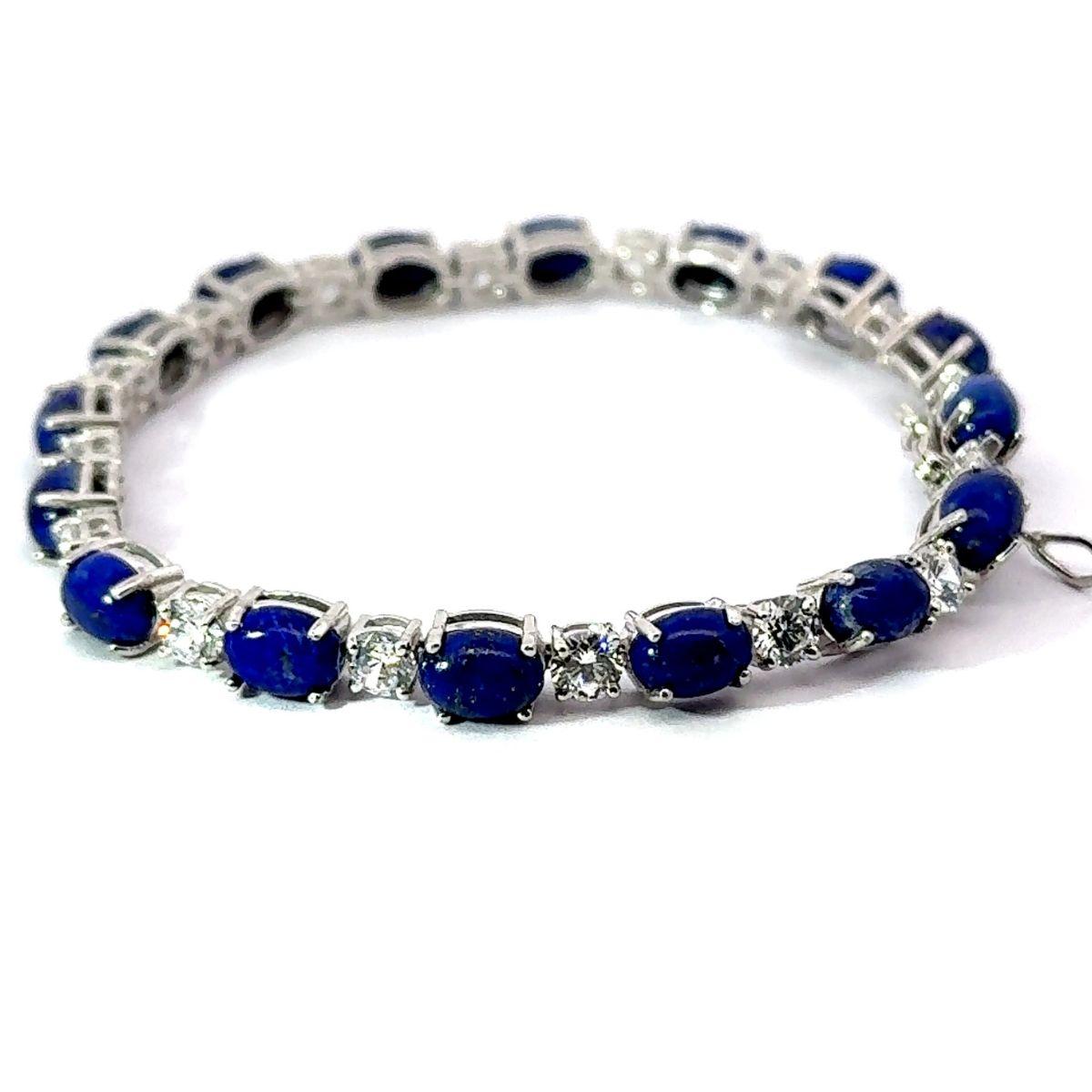 Women's 23.95 Ct Oval Cut Lapis Lazuli Prong Set Tennis Bracelet in Silver Mom Jewelry For Sale