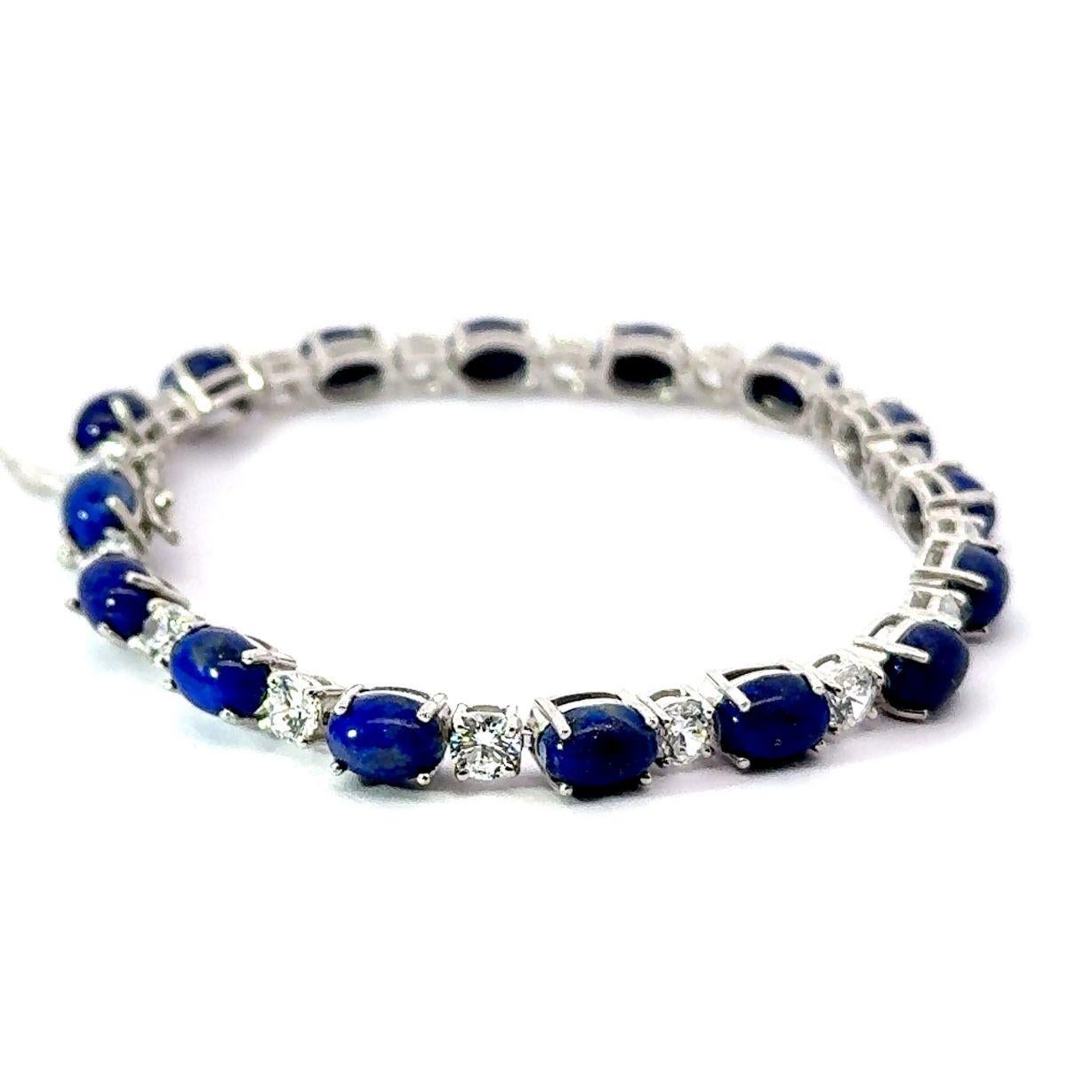 23.95 Ct Oval Cut Lapis Lazuli Prong Set Tennis Bracelet in Silver Mom Jewelry For Sale 2