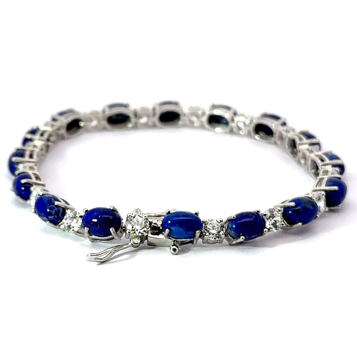 23.95 Ct Oval Cut Lapis Lazuli Prong Set Tennis Bracelet in Silver Mom Jewelry For Sale 4