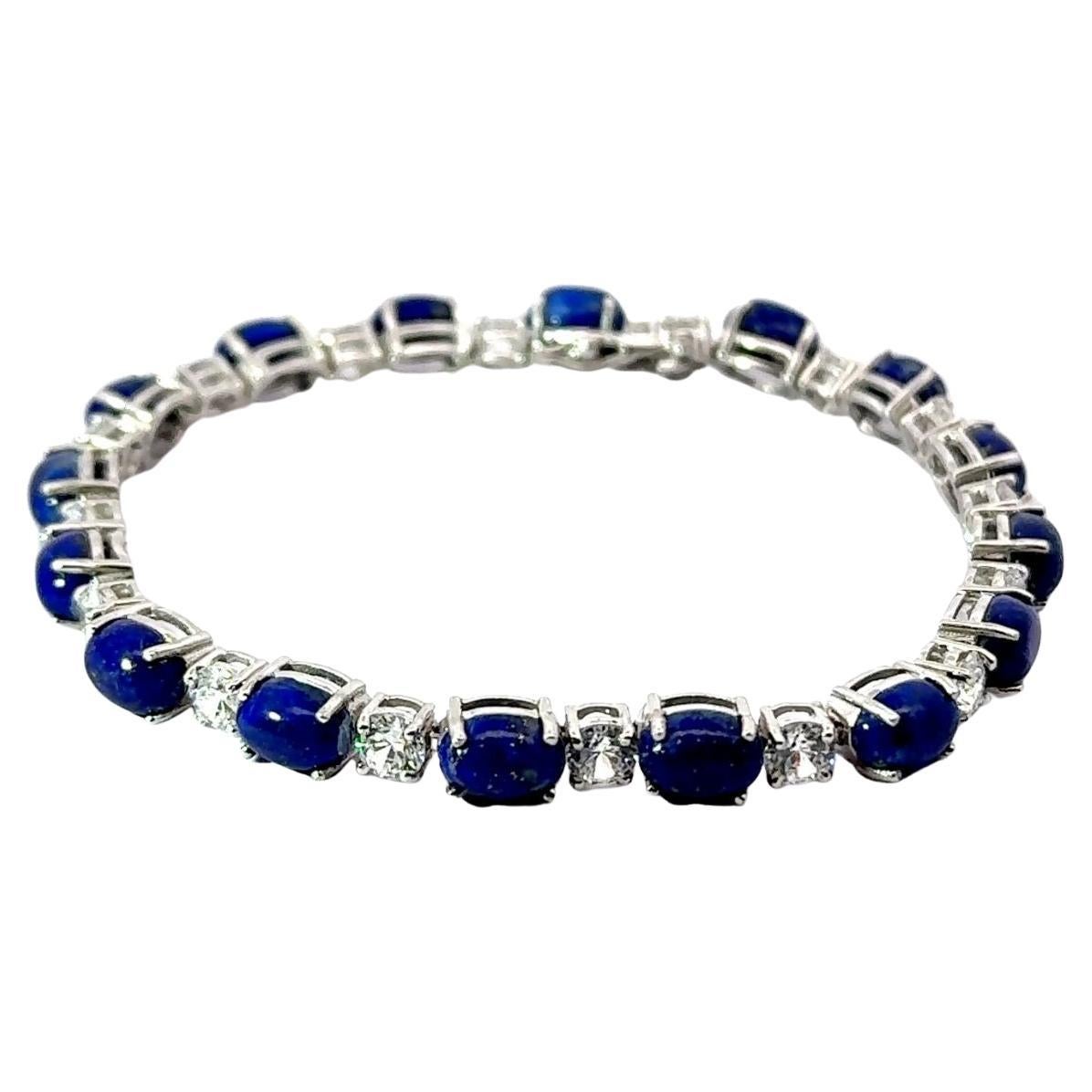 23.95 Ct Oval Cut Lapis Lazuli Prong Set Tennis Bracelet in Silver Mom Jewelry For Sale