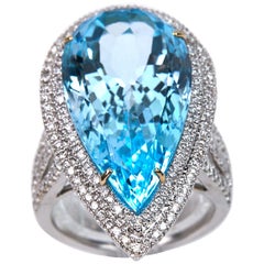 23.96 Carat Blue Topaz and Diamond Cocktail Ring