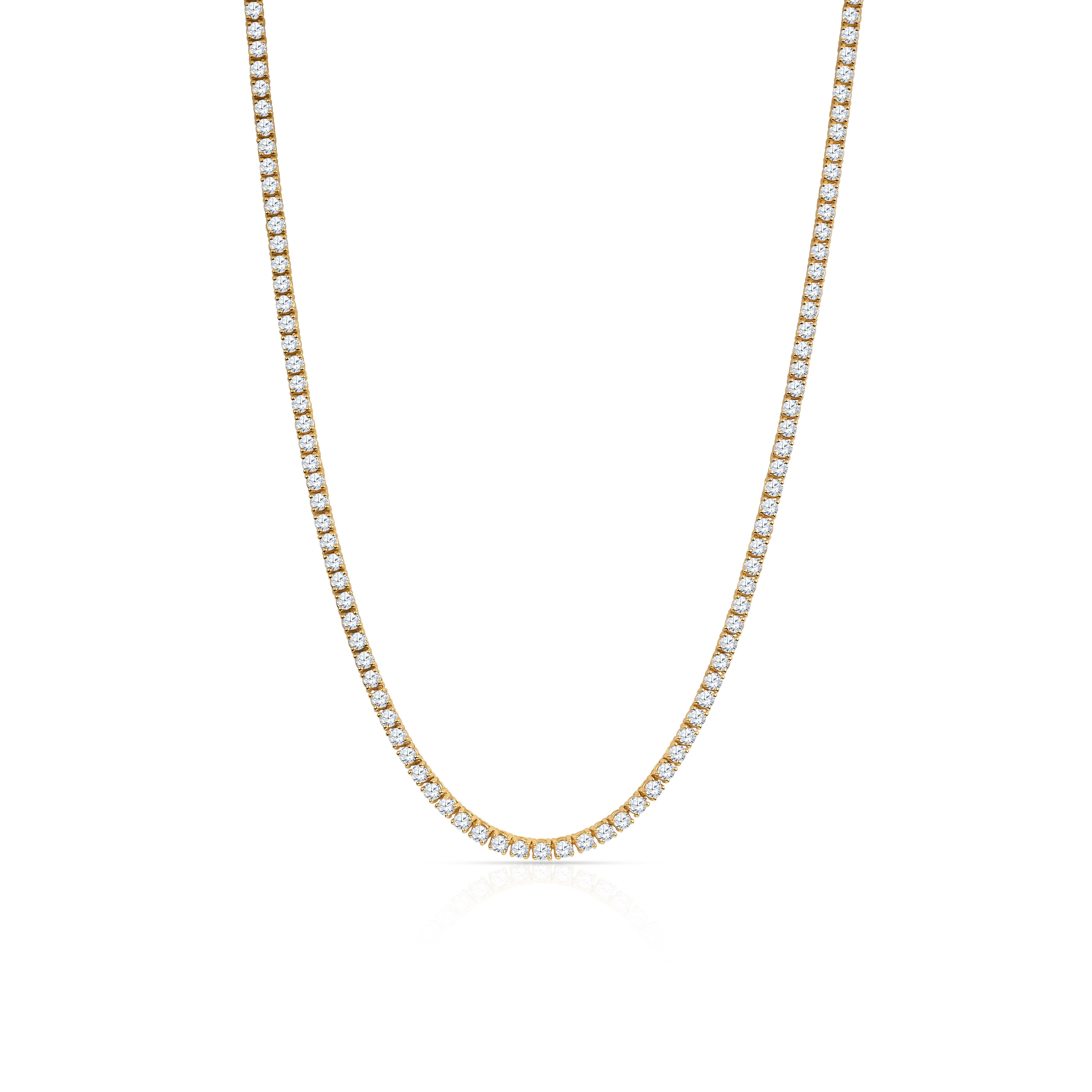 23.97 Carat total weight of round brilliant diamonds set in 14K yellow gold necklace with a total length of 23