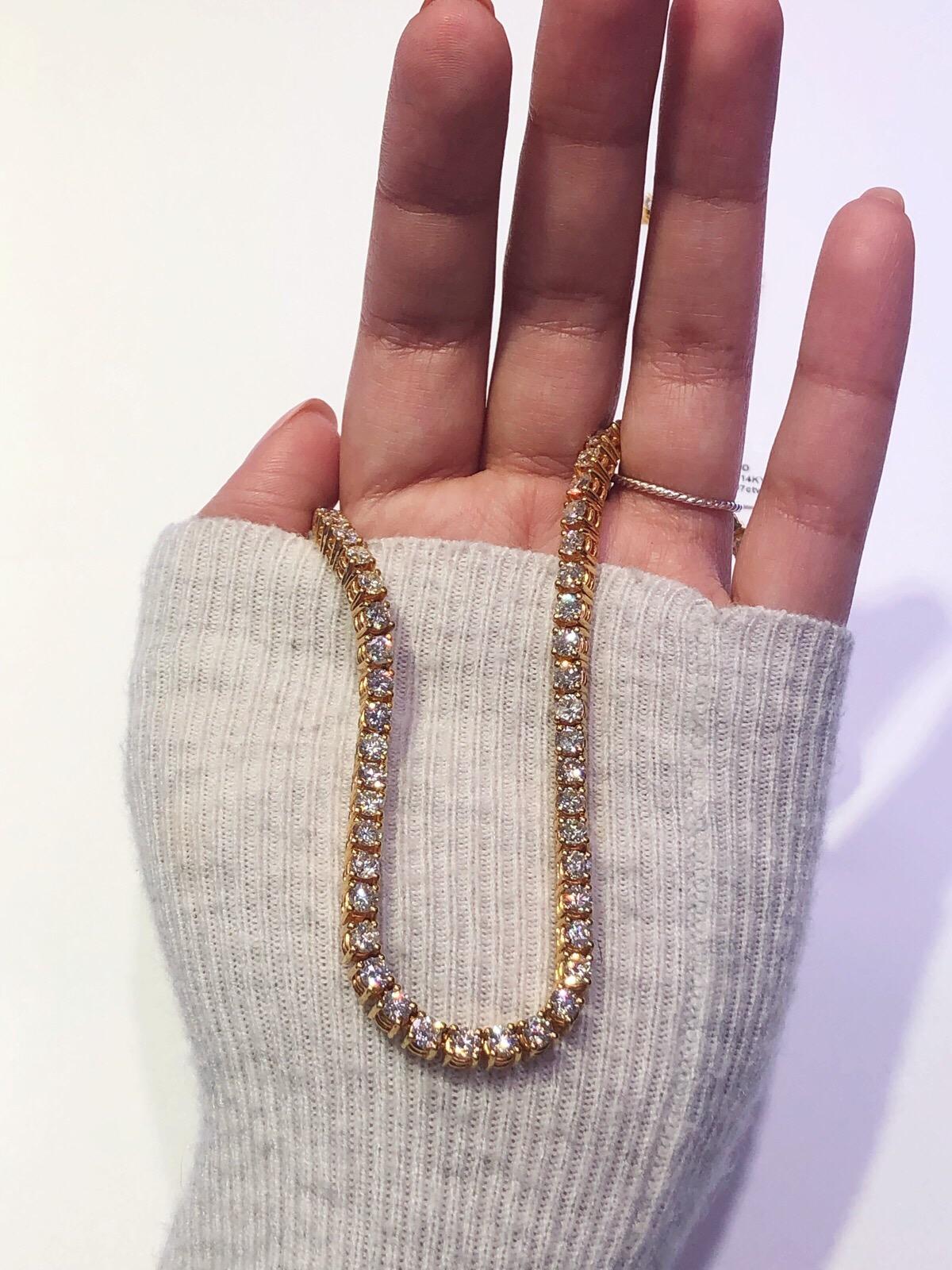 23,97 Karat Gesamtgewicht runder Brillant-Diamant-Halskette aus 14 Karat Gold im Zustand „Neu“ in Houston, TX