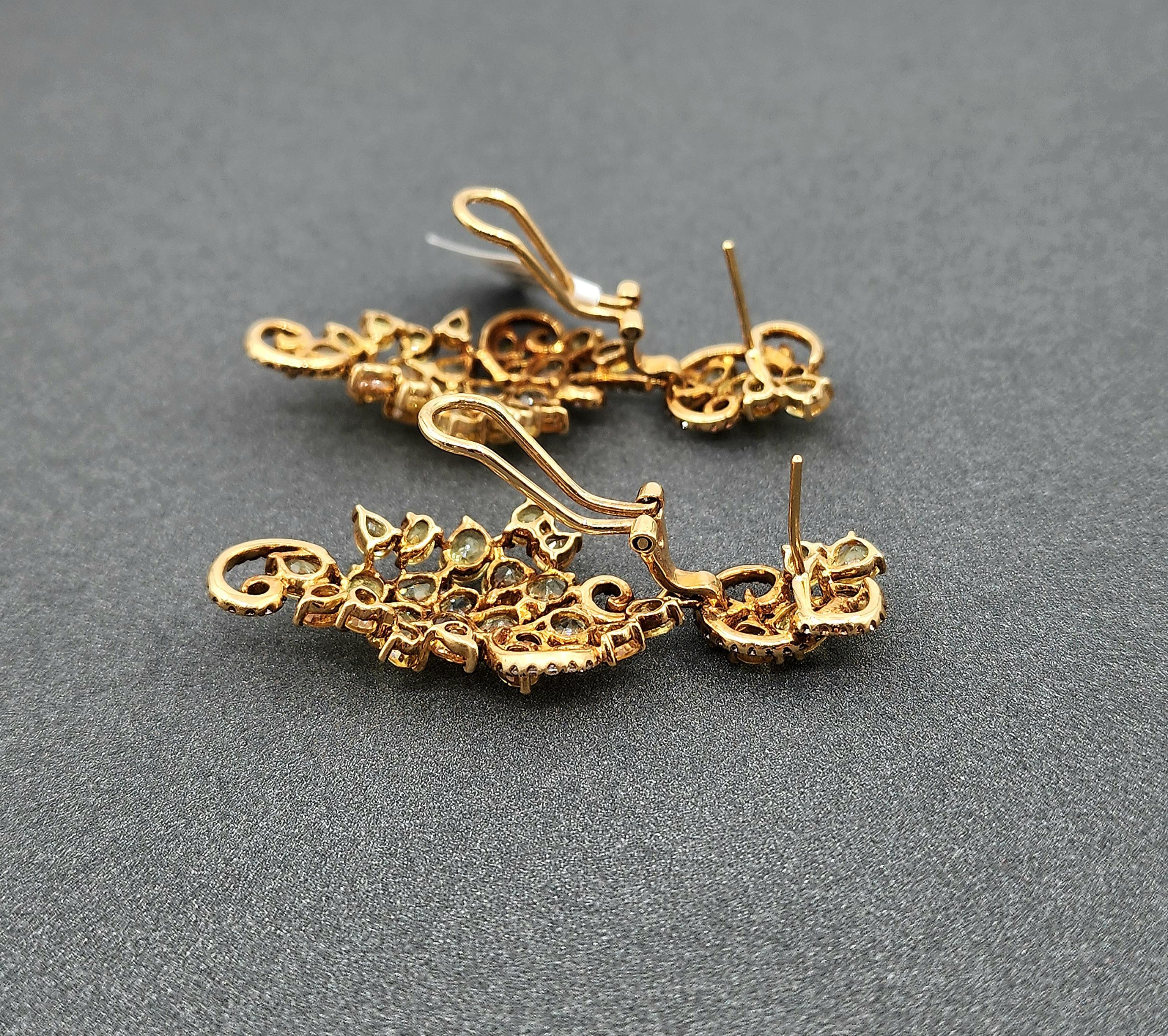 23.98 ct Natural Yellow Sapphire & Diamond Dangle Earrings For Sale 1