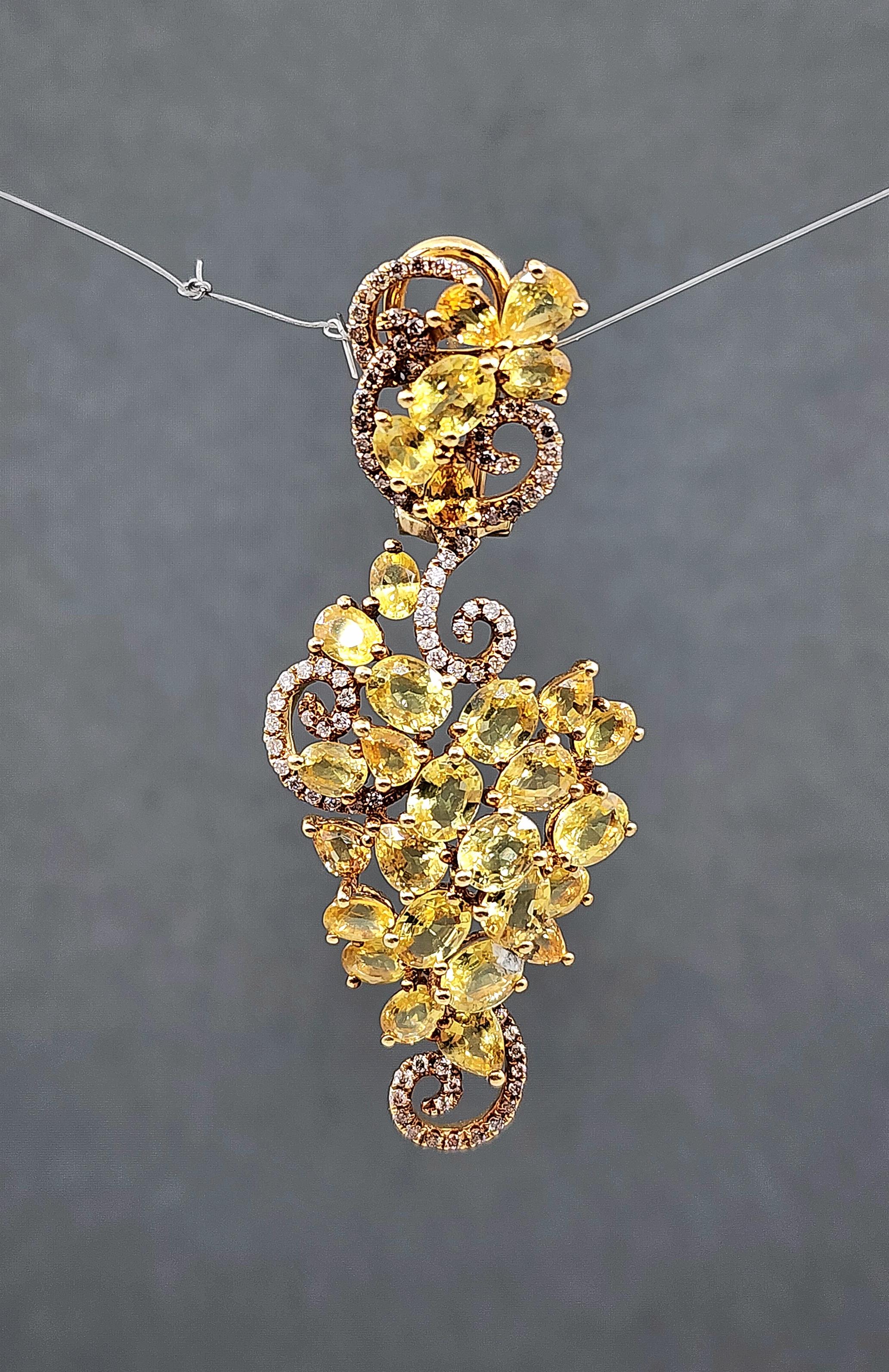 23.98 ct Natural Yellow Sapphire & Diamond Dangle Earrings For Sale 2