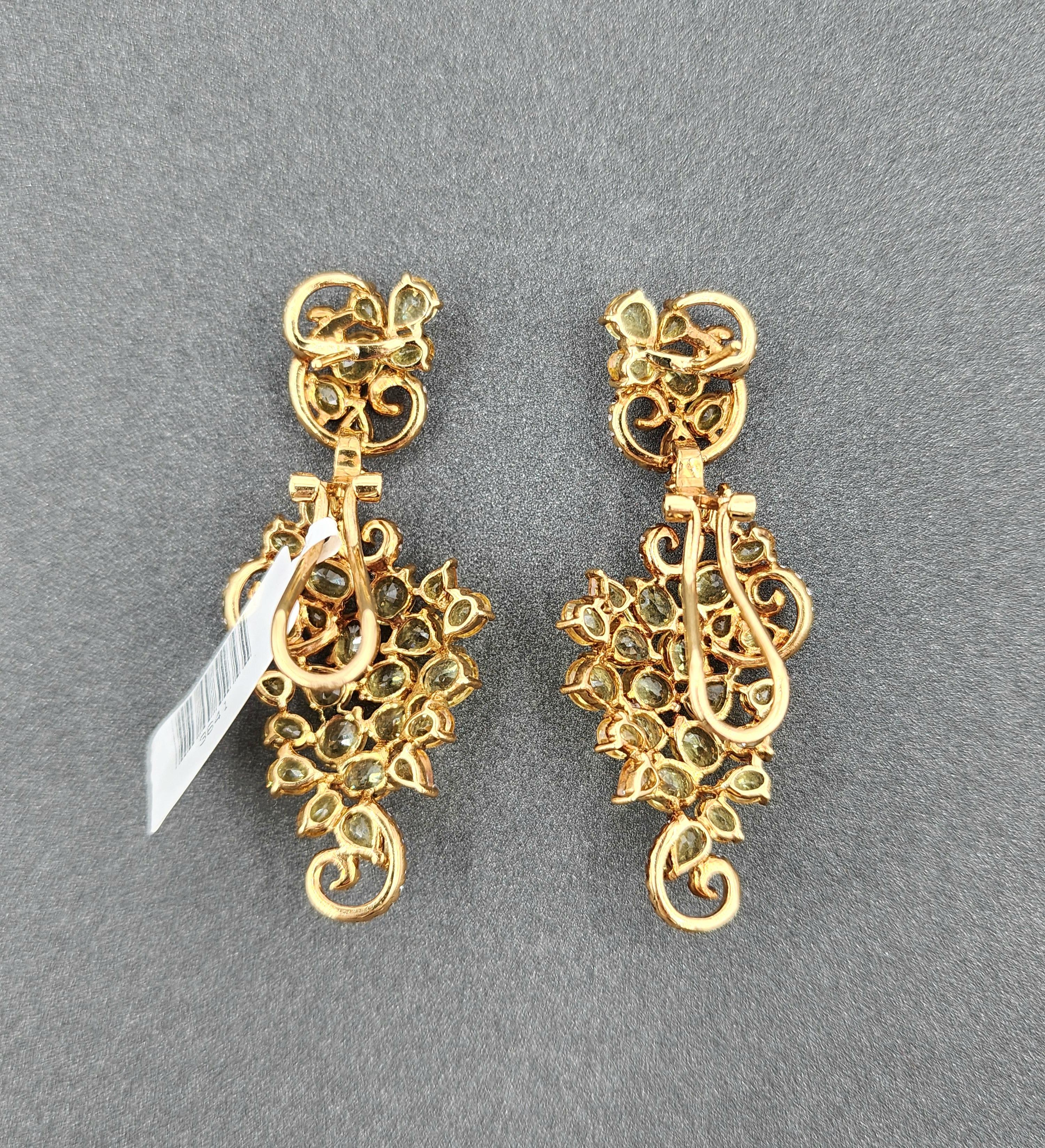 23.98 ct Natural Yellow Sapphire & Diamond Dangle Earrings For Sale 3