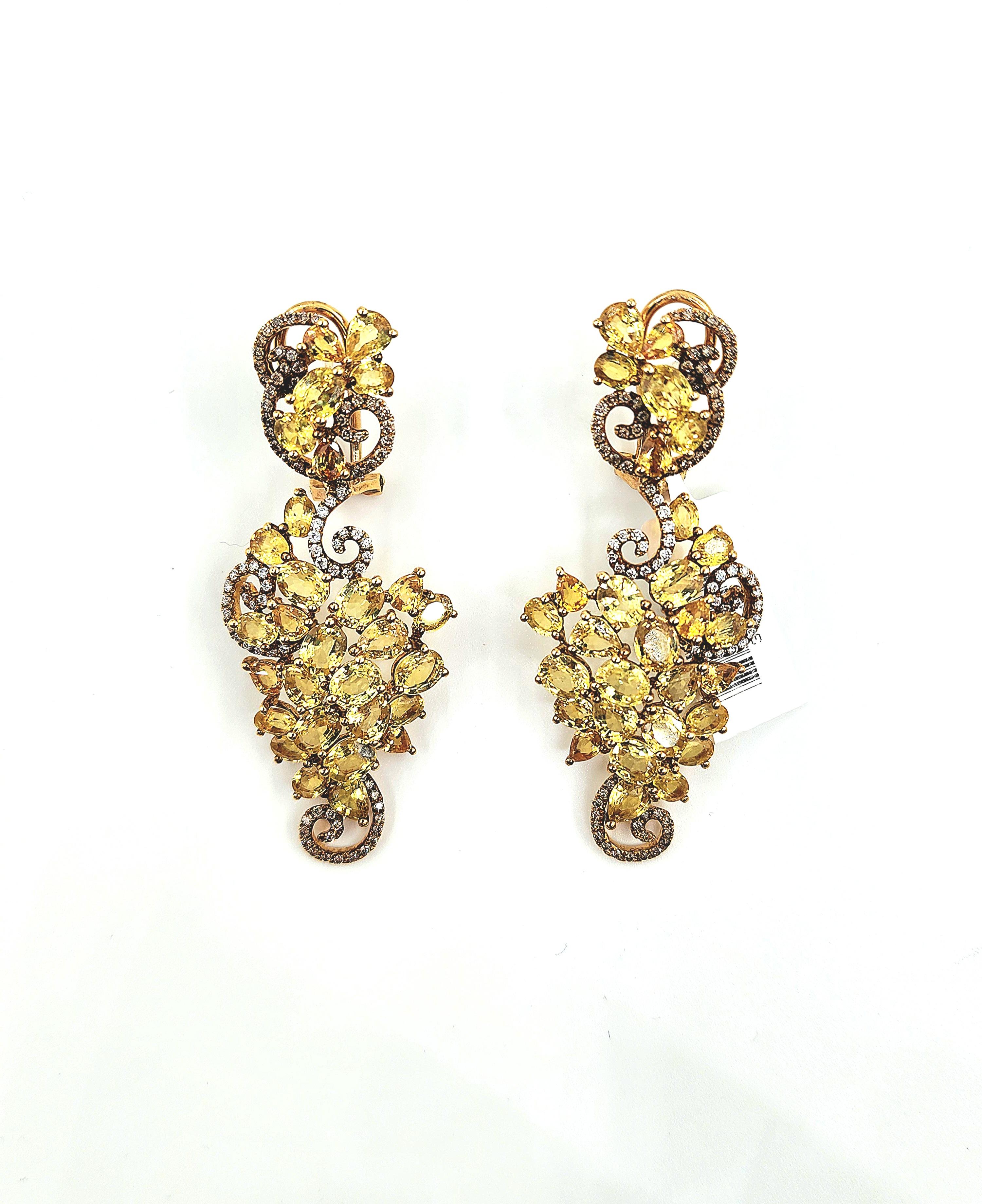 23.98 ct Natural Yellow Sapphire & Diamond Dangle Earrings For Sale 4