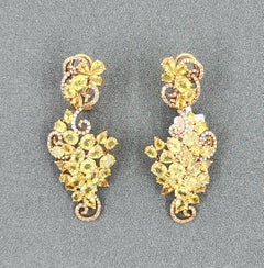 Pendientes Colgantes de Zafiro Amarillo Natural y Diamante de 23,98 ct
