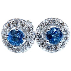 2.39Ct Natural Periwinkle Sapphire Diamonds Cluster Earrings 14 Karat Gold Halo