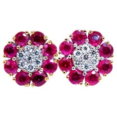 2.39Ct Natural Ruby Diamond Cluster Earrings 14 Karat Stud Cocktail