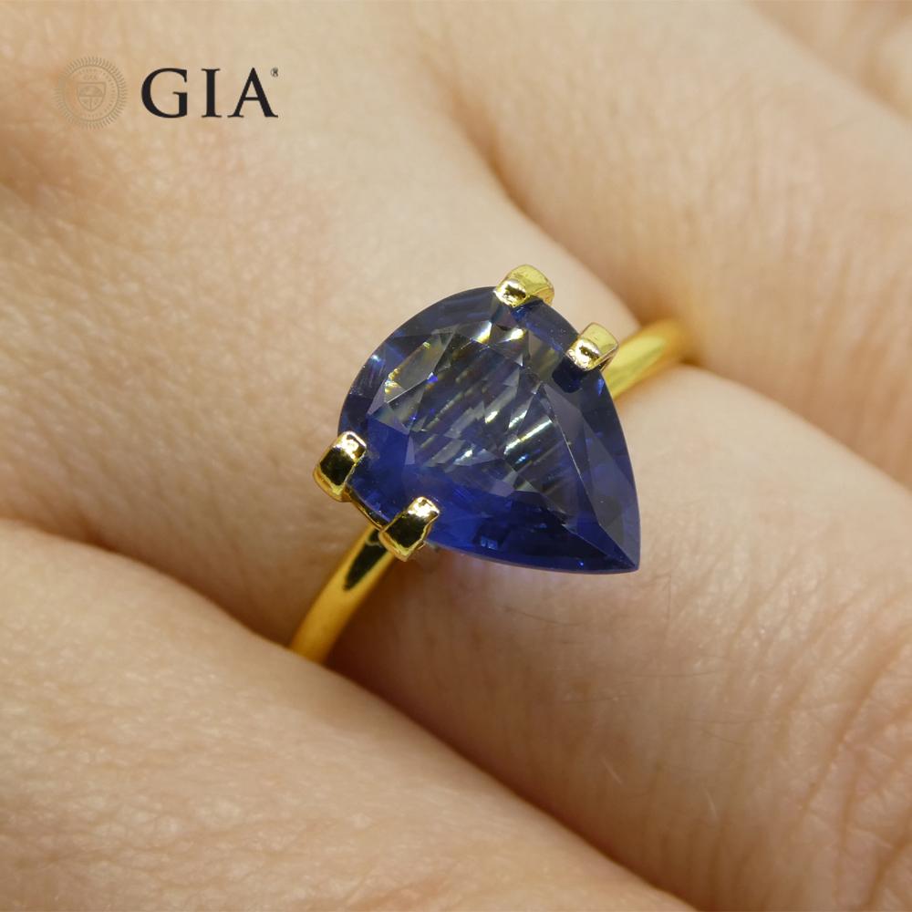 Brilliant Cut 2.39ct Pear Blue Sapphire GIA Certified Thailand   For Sale