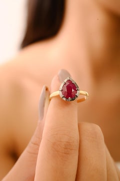 2.39Ct Pear Cut Natural Ruby Solitaire Ring 18K Yellow Gold with Black Rhodium