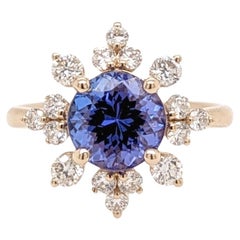 2.39ct Snowflake Tanzanite Ring w Diamond Accents in Solid 14k Gold Round 8.3mm