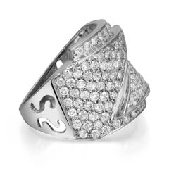 2.39Cttw Pave Set Round Cut Diamond Wide Band Ring 14K White Gold Size 7.75