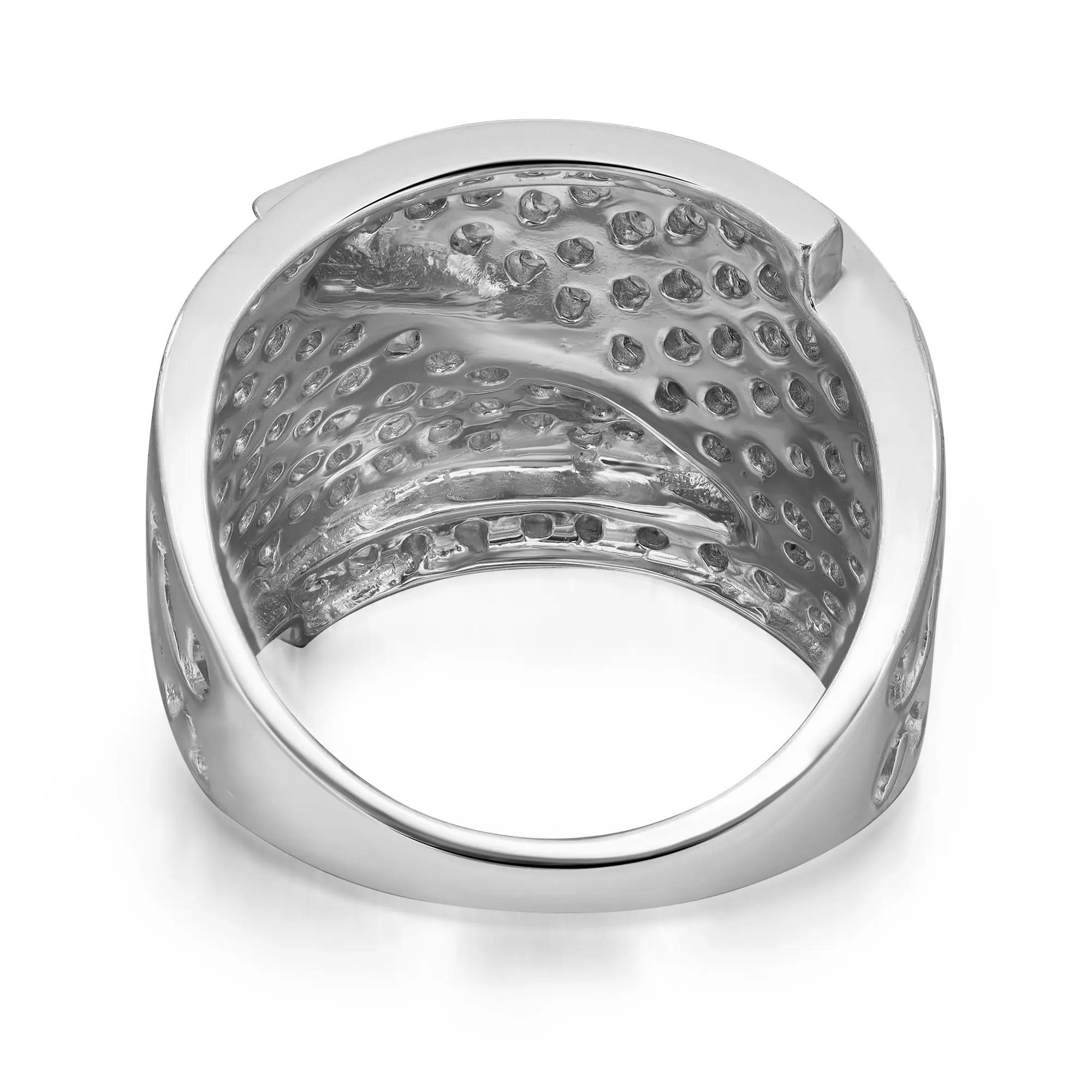 Modern 2.39Cttw Pave Set Round Cut Diamond Wide Band Ring 14K White Gold Size 7.75 For Sale