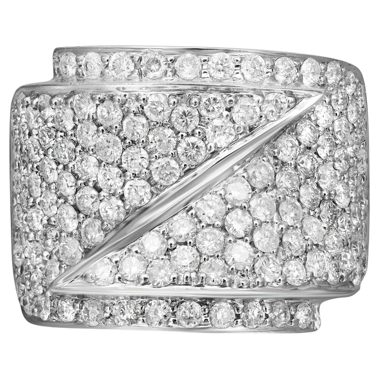 2.39Cttw Pave Set Round Cut Diamond Wide Band Ring 14K White Gold Size 7.75 For Sale