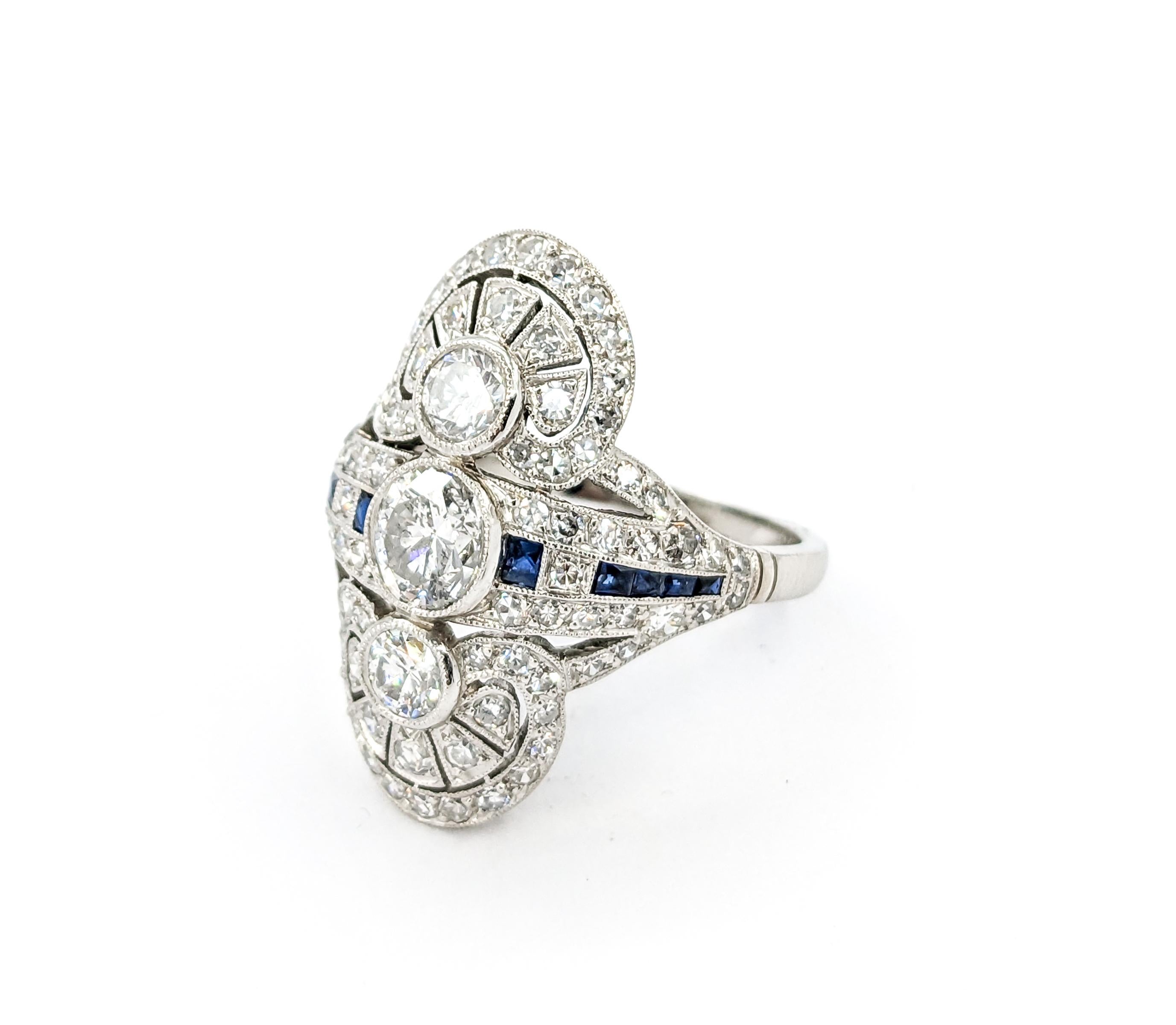 2.39ctw Old European Cut Diamond, Sapphire Accent Mid-Century Ring in Platinum 5